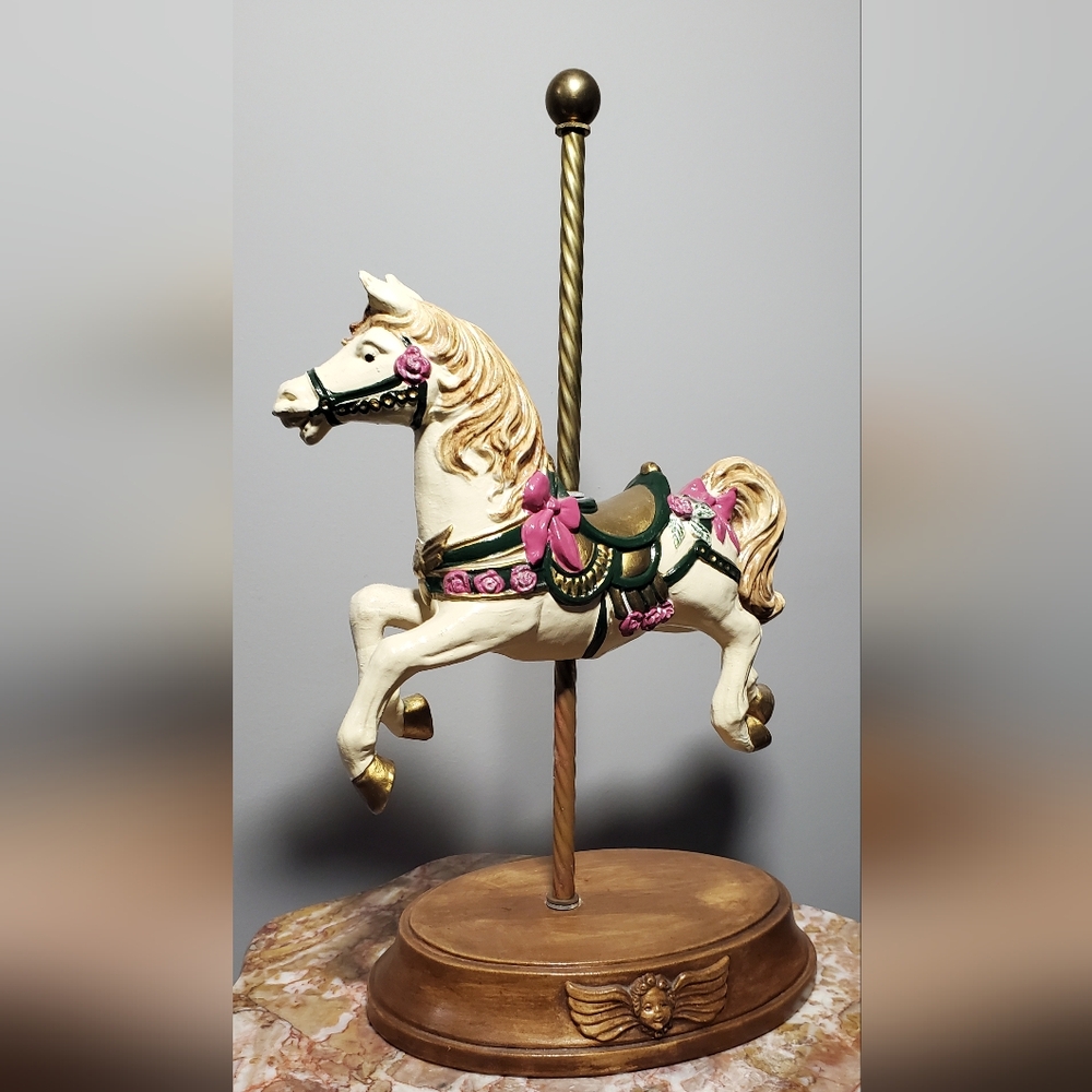 Vintage Carousel Horse Figurine Floral & Bow Decoration
